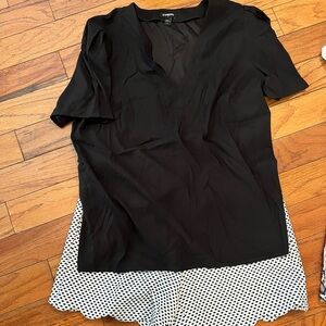 Black top and white shorts with black dots.Express/Loft